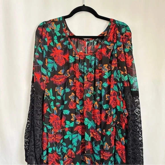NWT Torrid Plus Size Women's Maxi Peasant Chiffon Floral Black Dress sz 6X/30 - Picture 6 of 16